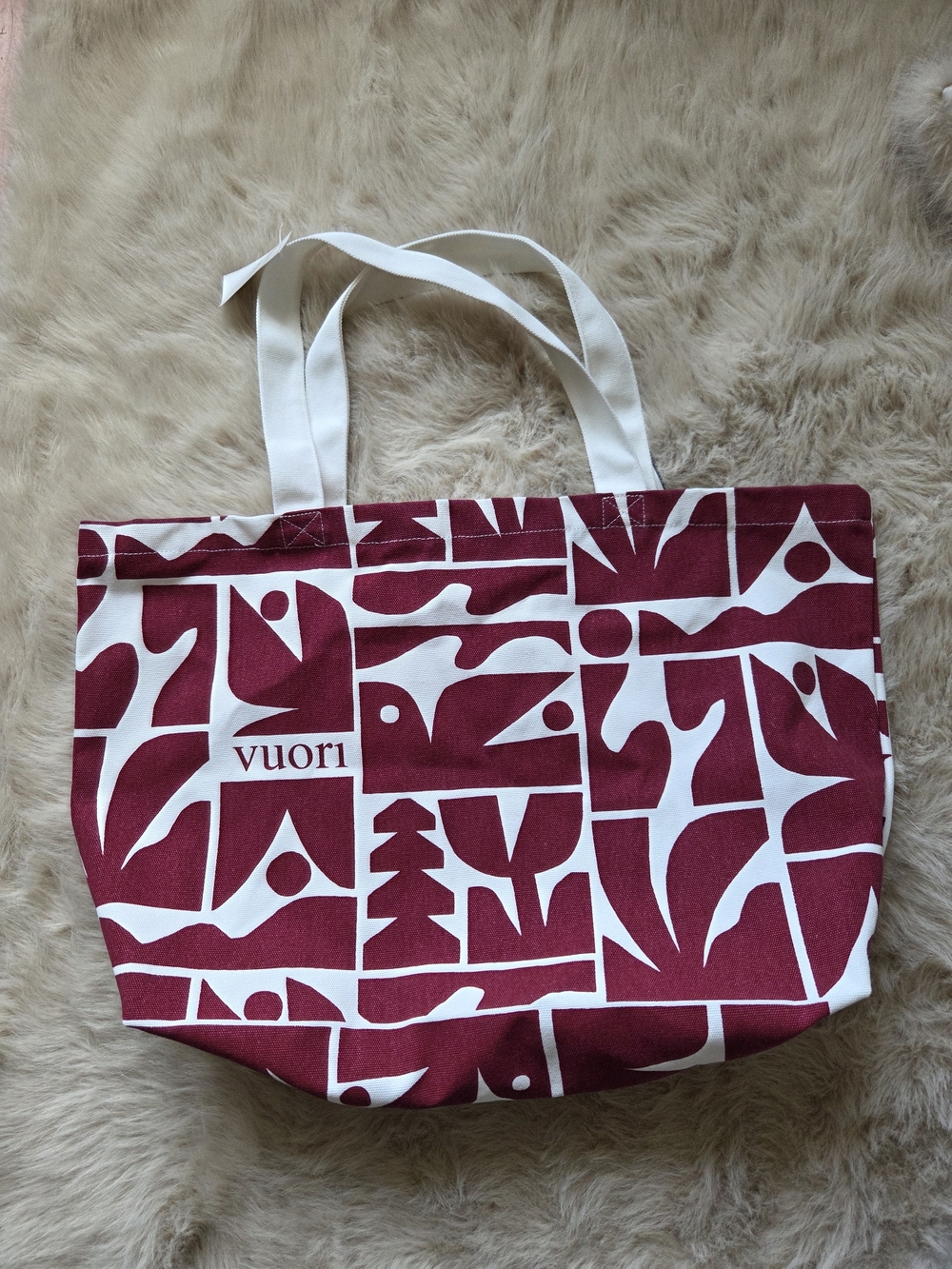 Vuori Maroon and White Geometric Canvas Tote